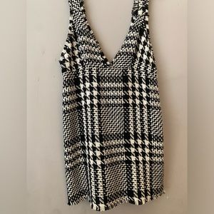 ZARA Black & White Tweed V-Neck Rhinestone Mini Dress
